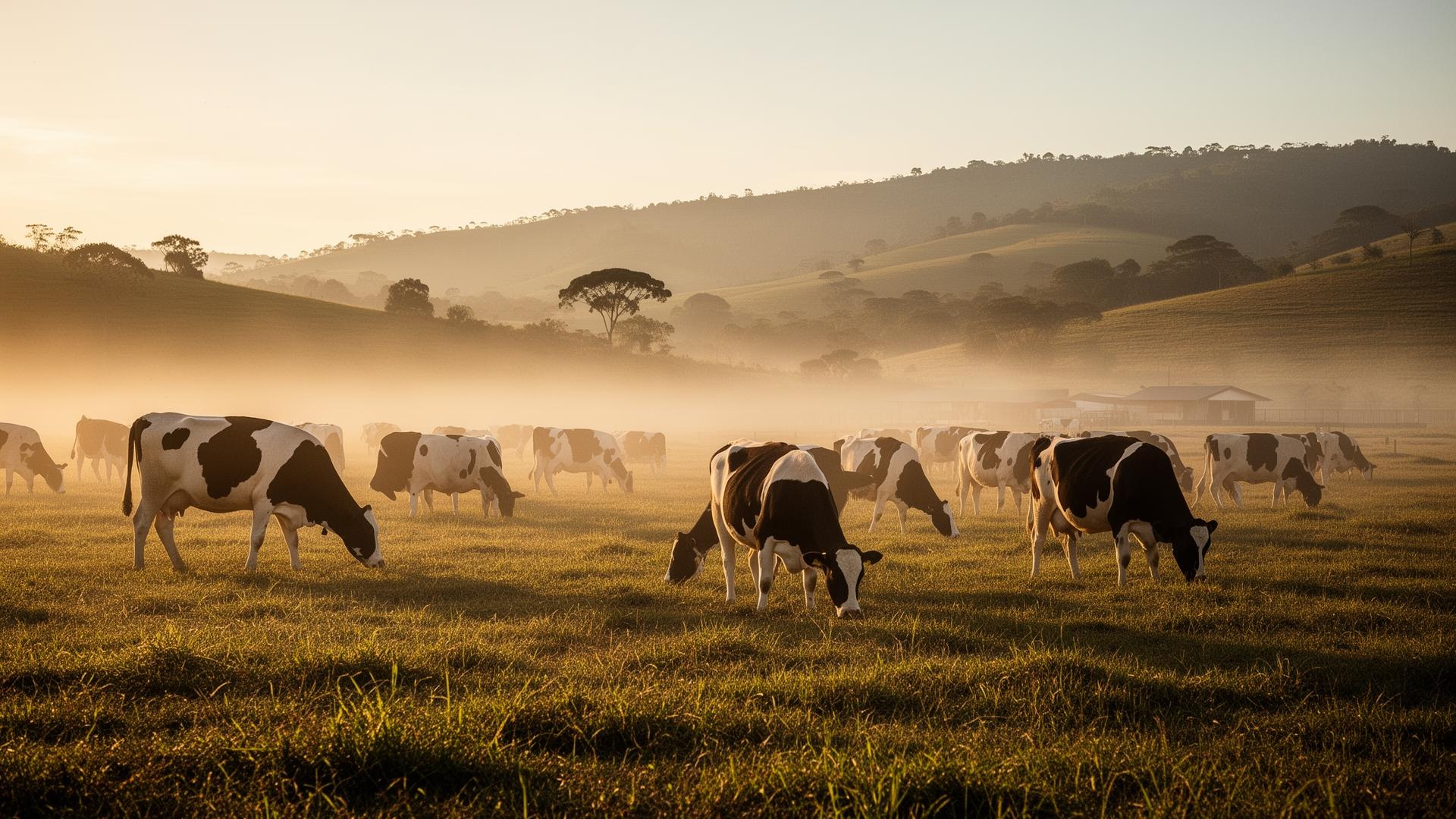 Fazenda leiteira ao amanhecer